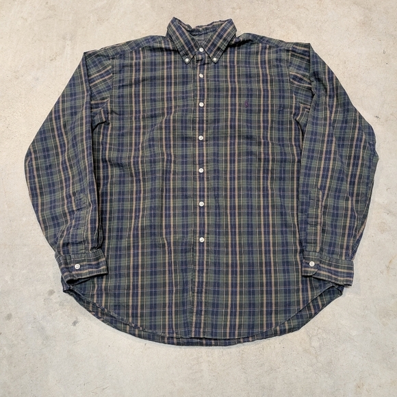 VTG Ralph Lauren Button Up Shirt Plaid Mens XL Green Blue - Picture 1 of 6